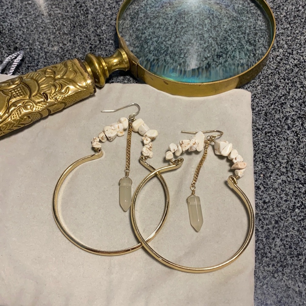 Large unique boho faux gold stone summer earrings